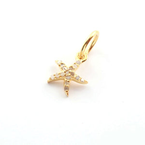 1 Pc Pave Diamond Star Charm Pendant, 925 Sterling Silver Pendant/Yellow Gold Vermeil, Pave Diamond Jewelry 16mmx9mm PDC00116 - Tucson Beads