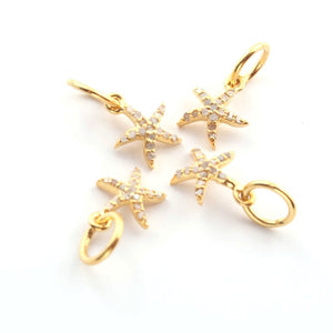 1 Pc Pave Diamond Star Charm Pendant, 925 Sterling Silver Pendant/Yellow Gold Vermeil, Pave Diamond Jewelry 16mmx9mm PDC00116 - Tucson Beads