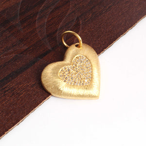 1 Pc Pave Diamond Heart Charm Pendant, 925 Sterling Silver, Rose & Yellow Gold Vermeil Heart Pendant Pave Diamond Jewelry 24mmx20mm You Choose PDC00368 - Tucson Beads