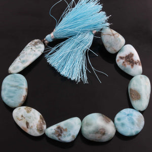 1 Strand Larimar Tumble Smooth Briolettes -Semi Precious Gemstone Nuggets Beads- 19mmx13mm-34mmx13mm- 8.5 Inches- BR01783