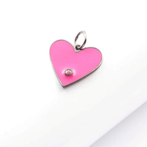 1 Pc Pave Diamond Multi Color Bakelite Heart Pendant, 925 Sterling Silver Pendant, Pave Diamond Jewelry 25mm PDC00117 - Tucson Beads