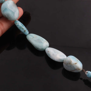 1 Strand Larimar Tumble Smooth Briolettes -Semi Precious Gemstone Nuggets Beads- 19mmx13mm-34mmx13mm- 8.5 Inches- BR01783