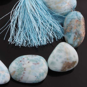 1 Strand Larimar Tumble Smooth Briolettes -Semi Precious Gemstone Nuggets Beads- 19mmx16mm-28mmx19mm- 8.5 Inches- BR01782