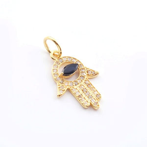 1 Pc Pave Diamond Multi Stone Hamsa 925 Sterling Silver, Rose & Yellow Gold Vermeil Pendant, Pave Diamond Jewelry 23mmx14mm PDC00082 - Tucson Beads