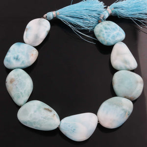 1 Strand Larimar Tumble Smooth Briolettes -Semi Precious Gemstone Nuggets Beads- 22mmx17mm-28mmx18mm- 8.5 Inches- BR01780