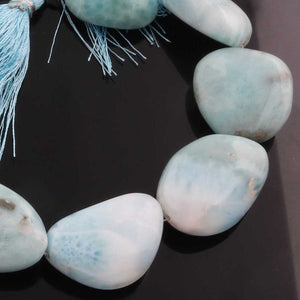 1 Strand Larimar Tumble Smooth Briolettes -Semi Precious Gemstone Nuggets Beads- 22mmx17mm-28mmx18mm- 8.5 Inches- BR01780