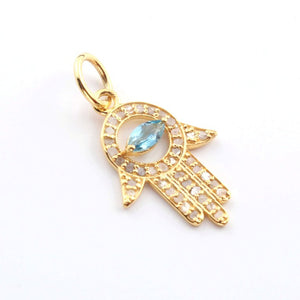 1 Pc Pave Diamond Multi Stone Hamsa 925 Sterling Silver, Rose & Yellow Gold Vermeil Pendant, Pave Diamond Jewelry 23mmx14mm PDC00082 - Tucson Beads