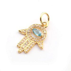 1 Pc Pave Diamond Multi Stone Hamsa 925 Sterling Silver, Rose & Yellow Gold Vermeil Pendant, Pave Diamond Jewelry 23mmx14mm PDC00082 - Tucson Beads