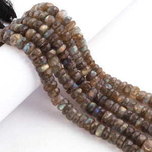 1 Strand Labradorite Faceted Rondelles-Semi Precious Gemstone Labredorite Rondelles Beads- 9mm-10mm-8 Inches- BR01784