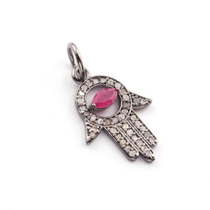 1 Pc Pave Diamond Multi Stone Hamsa 925 Sterling Silver, Rose & Yellow Gold Vermeil Pendant, Pave Diamond Jewelry 23mmx14mm PDC00082 - Tucson Beads