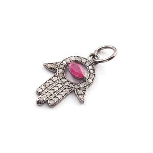 1 Pc Pave Diamond Multi Stone Hamsa 925 Sterling Silver, Rose & Yellow Gold Vermeil Pendant, Pave Diamond Jewelry 23mmx14mm PDC00082 - Tucson Beads