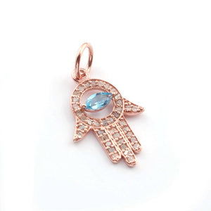 1 Pc Pave Diamond Multi Stone Hamsa 925 Sterling Silver, Rose & Yellow Gold Vermeil Pendant, Pave Diamond Jewelry 23mmx14mm PDC00082 - Tucson Beads