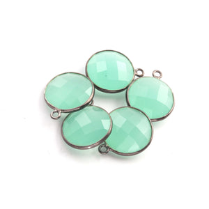 5 Pcs Aqua Chalcedony Oxidized Sterling Silver Faceted  Round Shape Single Bail Pendant-- 18mmx15mm SS152 - Tucson Beads