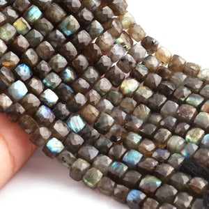 1 Strand Labradorite Faceted Cube Shape Briolettes  -Semi Precious Gemstone  Cube Shape Briolettes Beads 8mmx7mm-9mmx8mm -7.5 Inches BR03698