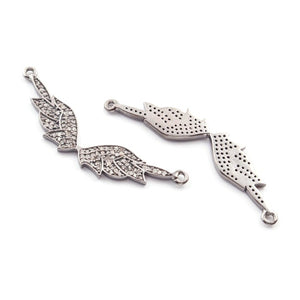 1 Pc Pave Diamond Wing Double Bail Pendant - Feather Antique Finish Pendant 37mmx7mm PDC00024 - Tucson Beads