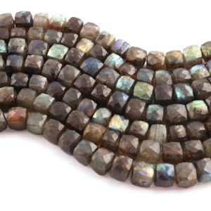 1 Strand Labradorite Faceted Cube Shape Briolettes  -Semi Precious Gemstone  Cube Shape Briolettes Beads 8mmx8mm-10mmx10mm -8 Inches BR03701