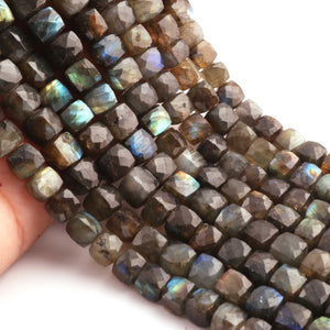 1 Strand Labradorite Faceted Cube Shape Briolettes  -Semi Precious Gemstone  Cube Shape Briolettes Beads 8mmx8mm-10mmx10mm -8 Inches BR03701