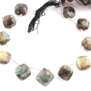 1 Strand Labradorite Faceted Cushion Shape Briolettes  -Semi Precious Gemstone Cushion Shape Briolettes Beads 12mmx12mm-14mmx13mm -8.5 Inches BR03692