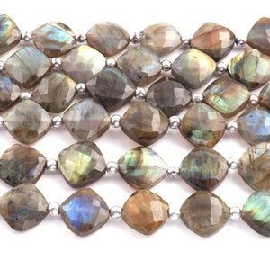 1 Strand Labradorite Faceted Cushion Shape Briolettes  -Semi Precious Gemstone Cushion Shape Briolettes Beads 13mmx13mm-14mmx14mm -8 Inches BR03700