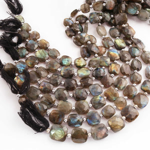 1 Strand Labradorite Faceted Cushion Shape Briolettes  -Semi Precious Gemstone Cushion Shape Briolettes Beads 10mmx9mm-14mmx14mm -8 Inches BR03693