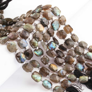 1 Strand Labradorite Faceted Cushion Shape Briolettes  -Semi Precious Gemstone Cushion Shape Briolettes Beads 10mmx9mm-14mmx14mm -8 Inches BR03693