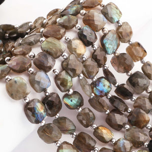 1 Strand Labradorite Faceted Cushion Shape Briolettes  -Semi Precious Gemstone Cushion Shape Briolettes Beads 10mmx9mm-14mmx14mm -8 Inches BR03693