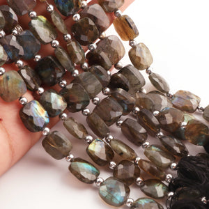 1 Strand Labradorite Faceted Cushion Shape Briolettes  -Semi Precious Gemstone Cushion Shape Briolettes Beads 10mmx9mm-14mmx14mm -8 Inches BR03693