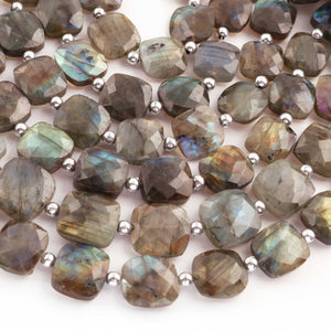 1 Strand Labradorite Faceted Cushion Shape Briolettes  -Semi Precious Gemstone Cushion Shape Briolettes Beads 12mmx12mm-14mmx13mm -8 Inches BR03694