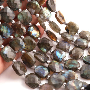 1 Strand Labradorite Faceted Cushion Shape Briolettes  -Semi Precious Gemstone Cushion Shape Briolettes Beads 12mmx12mm-14mmx13mm -8 Inches BR03694