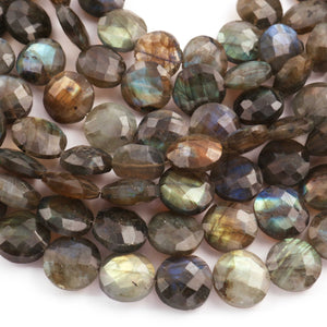 1 Strand Labradorite Faceted Coin Shape Briolettes  -Semi Precious Gemstone Coin Shape Briolettes Beads 12mmx12mm-13mmx13mm -8 Inches BR03691