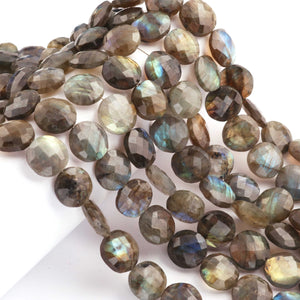 1 Strand Labradorite Faceted Coin Shape Briolettes  -Semi Precious Gemstone Coin Shape Briolettes Beads 12mmx12mm-13mmx13mm -8 Inches BR03691