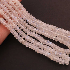 1 Strand White Rainbow Moonstone Faceted Rondelles Beads 5mm-6mm 17 Inches BR2106