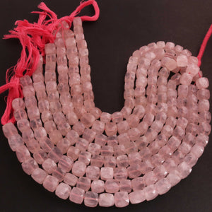 1 Strand Rose Quartz Faceted Cube Briolettes - Rose Quartz Cube Briolettes  - 8mm 9 Inches BR2126