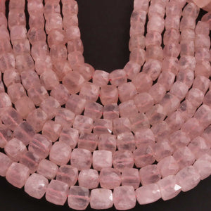 1 Strand Rose Quartz Faceted Cube Briolettes - Rose Quartz Cube Briolettes  - 8mm 9 Inches BR2126