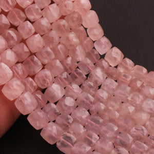 1 Strand Rose Quartz Faceted Cube Briolettes - Rose Quartz Cube Briolettes  - 8mm 9 Inches BR2126