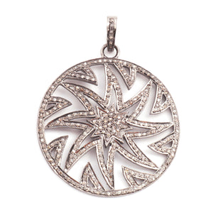 1 Pc Pave Diamond Round Shape Star Pendant Over 925 Sterling Silver- Necklace Pendant 45mmx40mm PD102