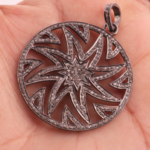 1 Pc Pave Diamond Round Shape Star Pendant Over 925 Sterling Silver- Necklace Pendant 45mmx40mm PD102