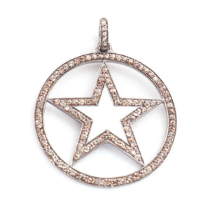 1 Pc Pave Diamond With  Bakelite Star Round With Star Shape Pendant Over 925 Sterling Silver 38mmx35mm PD672