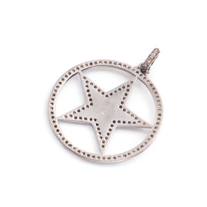 1 Pc Pave Diamond With  Bakelite Star Round With Star Shape Pendant Over 925 Sterling Silver 38mmx35mm PD672