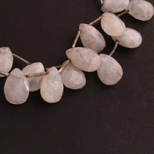 1 Strand White Rainbow Moonstone Faceted Briolettes  -Pear Drop Briolettes  17mmx14mm-12mmx12mm 8 Inches BR2147