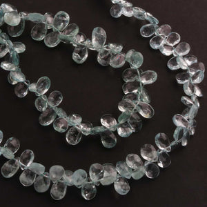 1 Strand Aquamarine Faceted Briolettes - Pear Shape Briolettes - 7mmx5mm-13mmx8mm-7.5 Inches BR2150