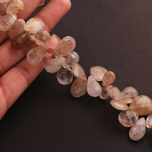 1  Strand Golden Rutile Faceted  Briolettes - Pear Drop Beads11mmx9mm-22mmx13mm 10 Inches BR2146