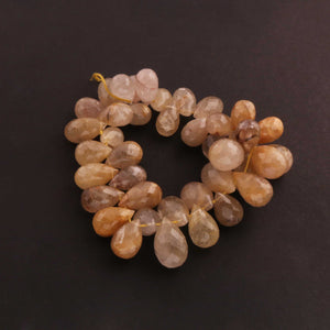 1  Strand Golden Rutile Faceted  Briolettes - Tear Drop Beads 21mmx12mm-14mmx10mm 8 Inches BR2146