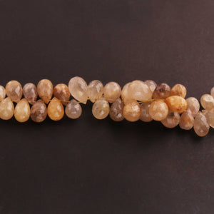 1  Strand Golden Rutile Faceted  Briolettes - Tear Drop Beads 21mmx12mm-14mmx10mm 8 Inches BR2146