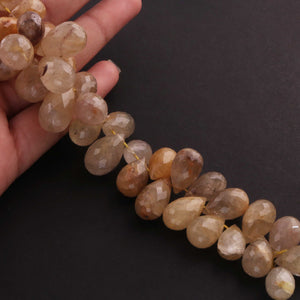 1  Strand Golden Rutile Faceted  Briolettes - Tear Drop Beads 21mmx12mm-14mmx10mm 8 Inches BR2146