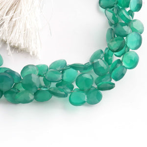 1  Strand Green Onyx Faceted Briolettes - Heart  Shape , Jewelry Making Supplies - 7mmx7mm -8mmx8mm , 9 Inches BR2190