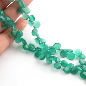 1  Strand Green Onyx Faceted Briolettes - Heart  Shape , Jewelry Making Supplies - 7mmx7mm -8mmx8mm , 9 Inches BR2190