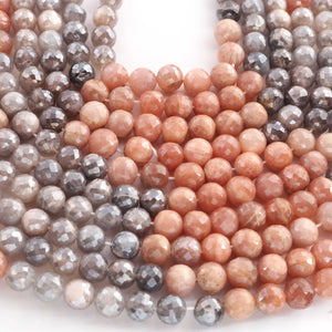 1 Long Strand Multi  Moonstone Silver Coated Faceted Balls beads - Gemstone ball Beads 7mm-8mm 15 Inches BR2182