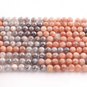 1 Long Strand Multi  Moonstone Silver Coated Faceted Balls beads - Gemstone ball Beads 7mm-8mm 15 Inches BR2182