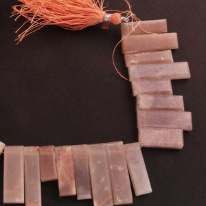 1 Strand Peach Moonstone Smooth Rectangle Briolettes 14mmx7mm -28mmx5mm  8 Inches BR2218